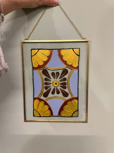 Antalya: Frame Glass Painting Workshop with Turkish Tea - Tracing the design with contour paint