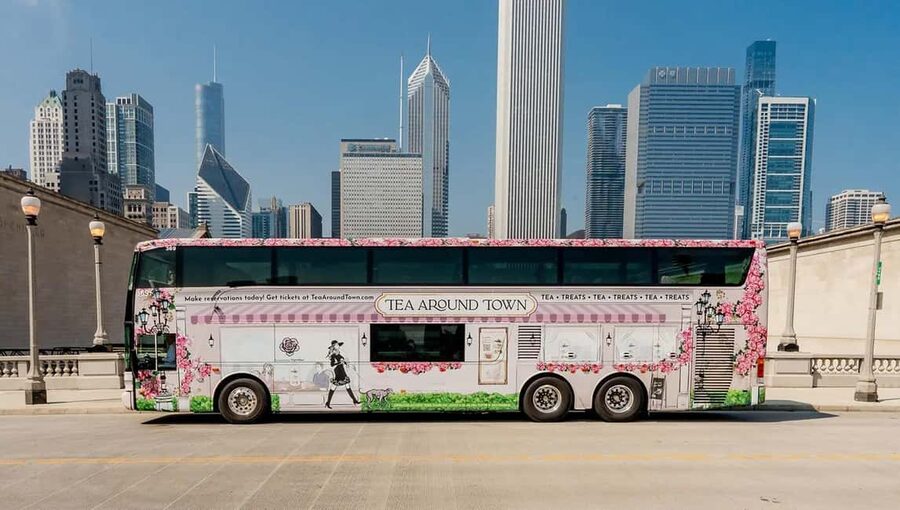 Chicago: Tea Around Town With Curated Teas & Iconic Sights - Settling into the floral double-decker bus
