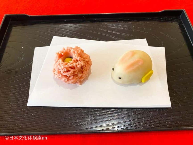 Japanese Traditional Sweets making with Tatedashi Matcha - The first sweet: a flower-shaped Nerikiri