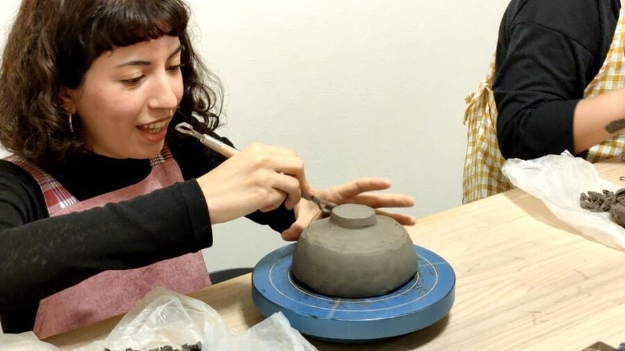 Matcha Tea Bowl Experience in Osaka - Shaping clay with the kurinuki method