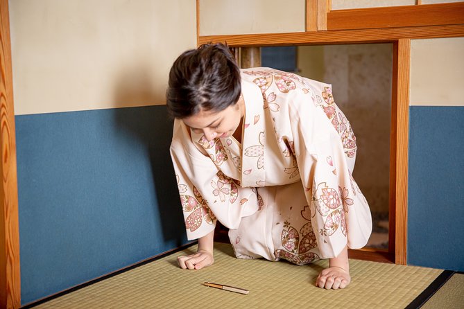 Tea ceremony experience with simple kimono in Okinawa - Learning the cloth and tea tools