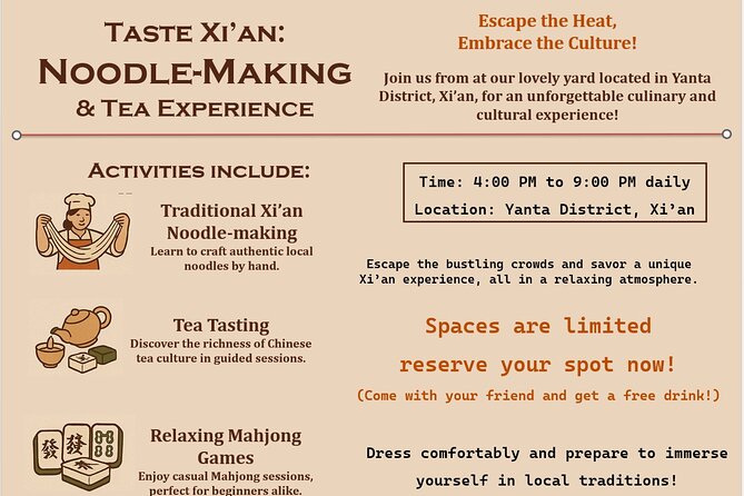 Xi'an Noodle Making and Tea Tasting Experience - Starting at Tiedan Chicken Soup Sliced Noodles